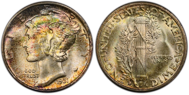 Mercury dime reverse comparison showing bands without Full Bands designation versus coin with complete Full Bands separation