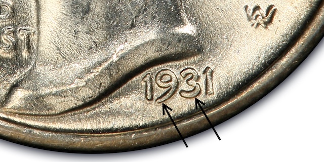 1931-S Mercury dime DDO FS-101 obverse showing Doubled Die doubling on obverse inscriptions