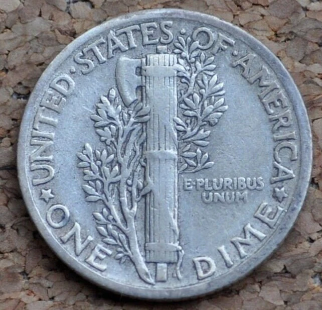 1931 Philadelphia Mercury dime no mint mark obverse and reverse showing typical circulated condition